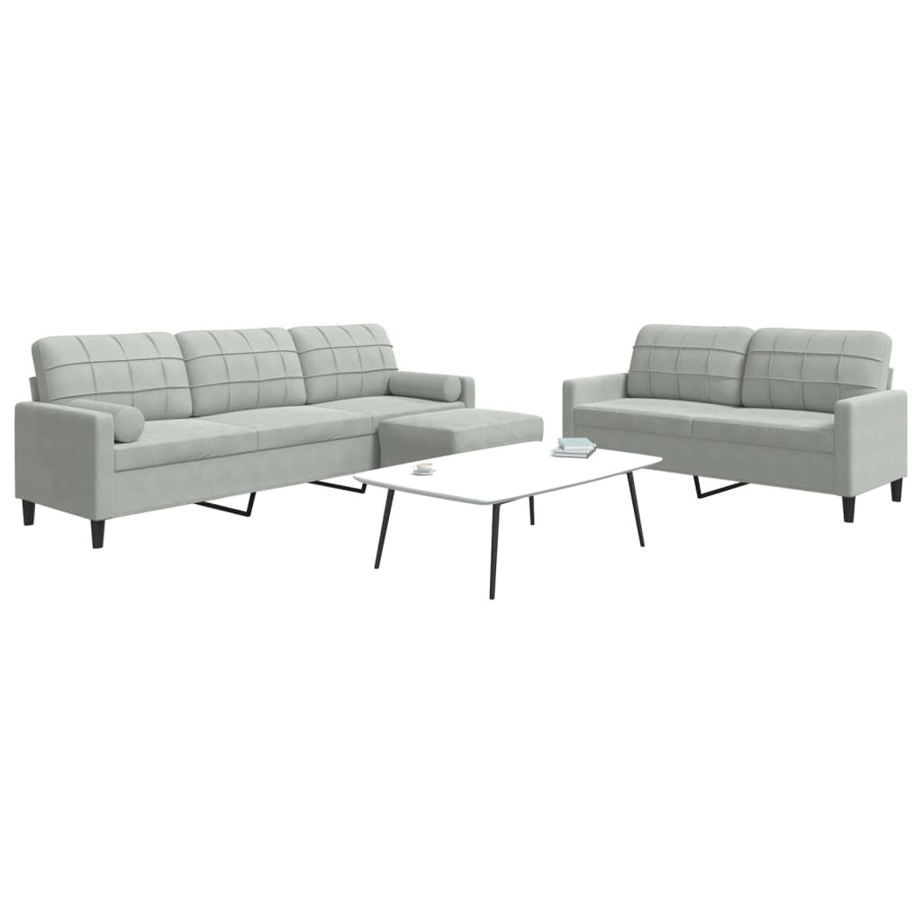Set Di Divani 3 Pz Con Cuscini E Rinforzi Grigio Chiaro Velluto