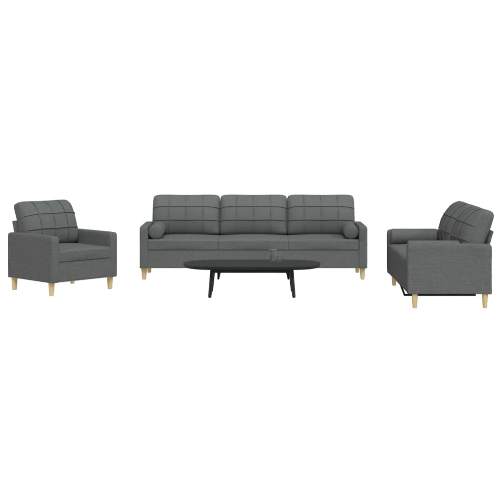 Set Di Divani 3 Pz Con Cuscini Grigio Scuro In Tessuto