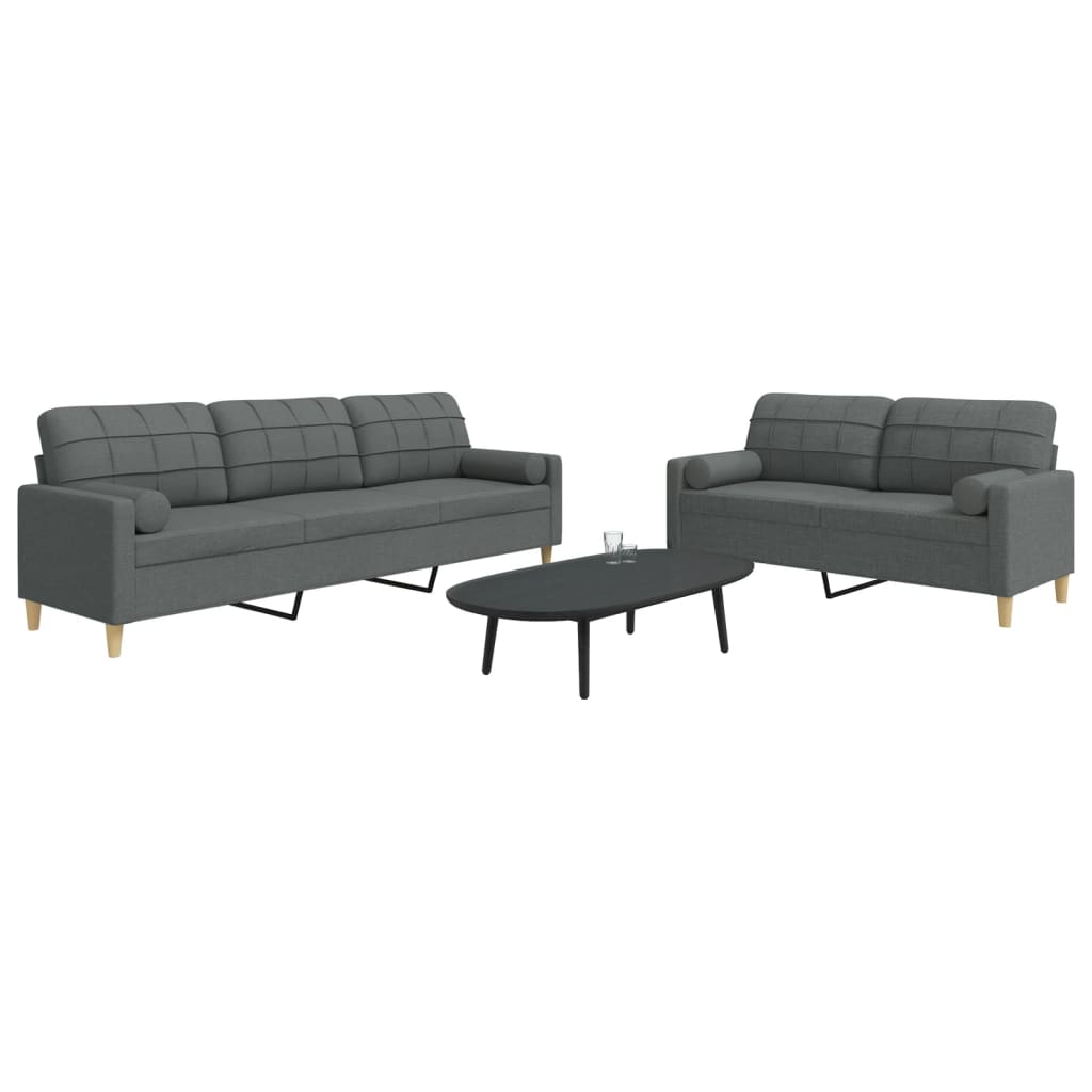 Set Di Divani 2 Pz Con Cuscini Grigio Scuro In Tessuto