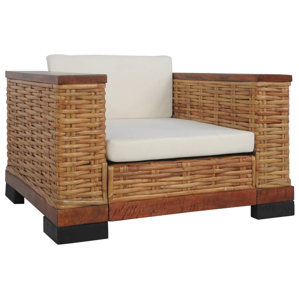 Set Di Divani 2 Pz Con Cuscini In Rattan Naturale Marrone