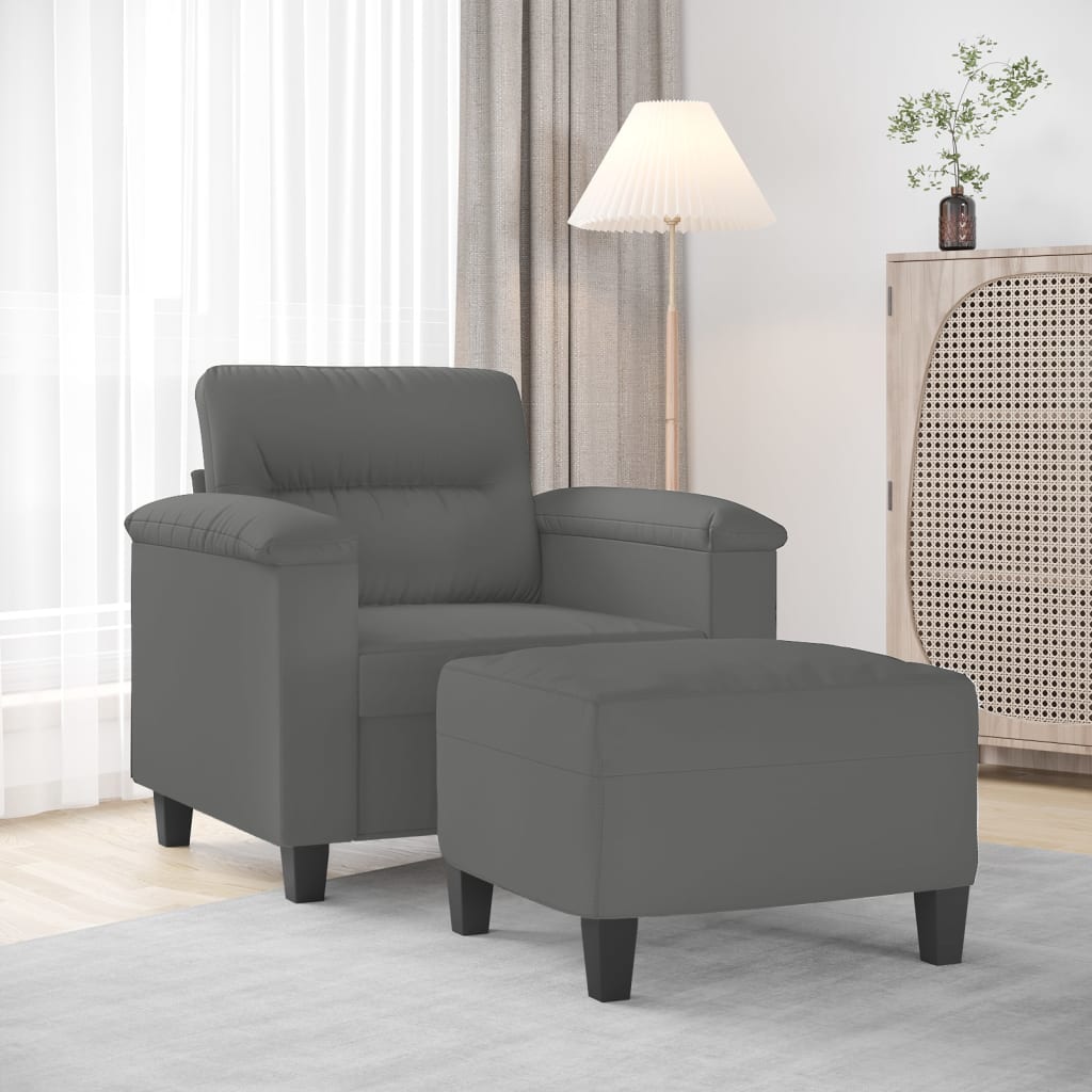 Poltrona Con Poggiapiedi Grigio Scuro 60 Cm Tessuto Microfibra