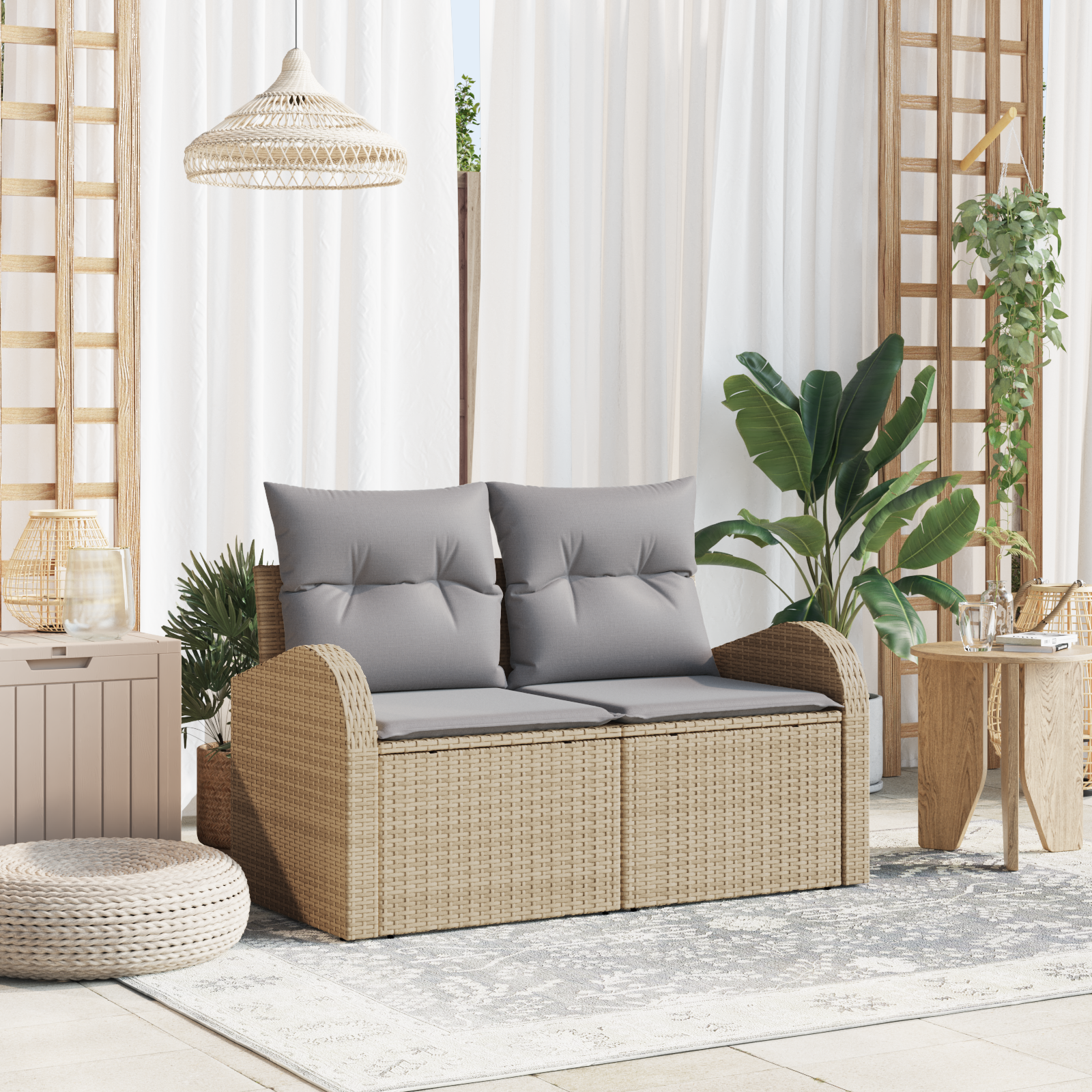 Divano Da Giardino Beige 124 X 62 X 69cm Polyrattan
