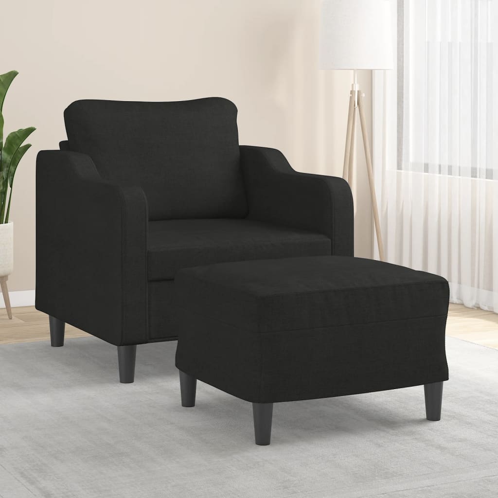 Poltrona Con Poggiapiedi Nero 60 Cm In Tessuto