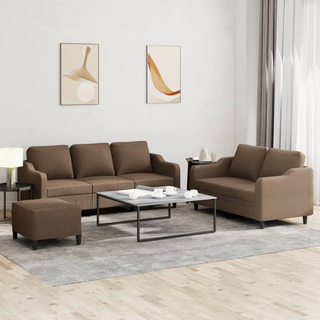 Set Di Divani 3 Pz Con Cuscini Marrone In Tessuto