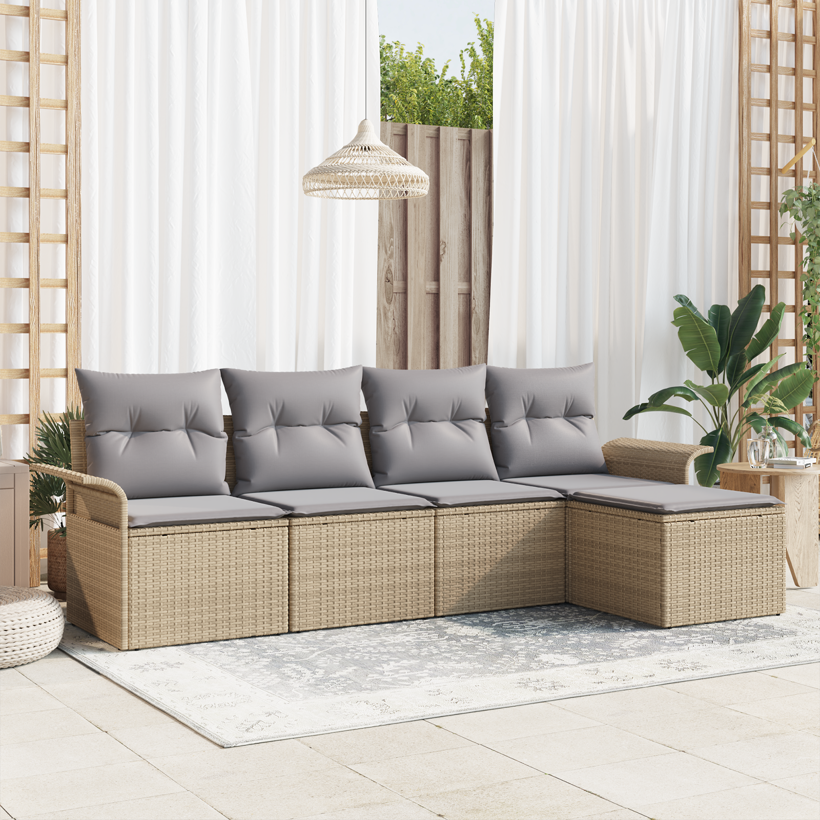 Divano Da Esterno Con Cuscino 5 Pcs Beige Polyrattan