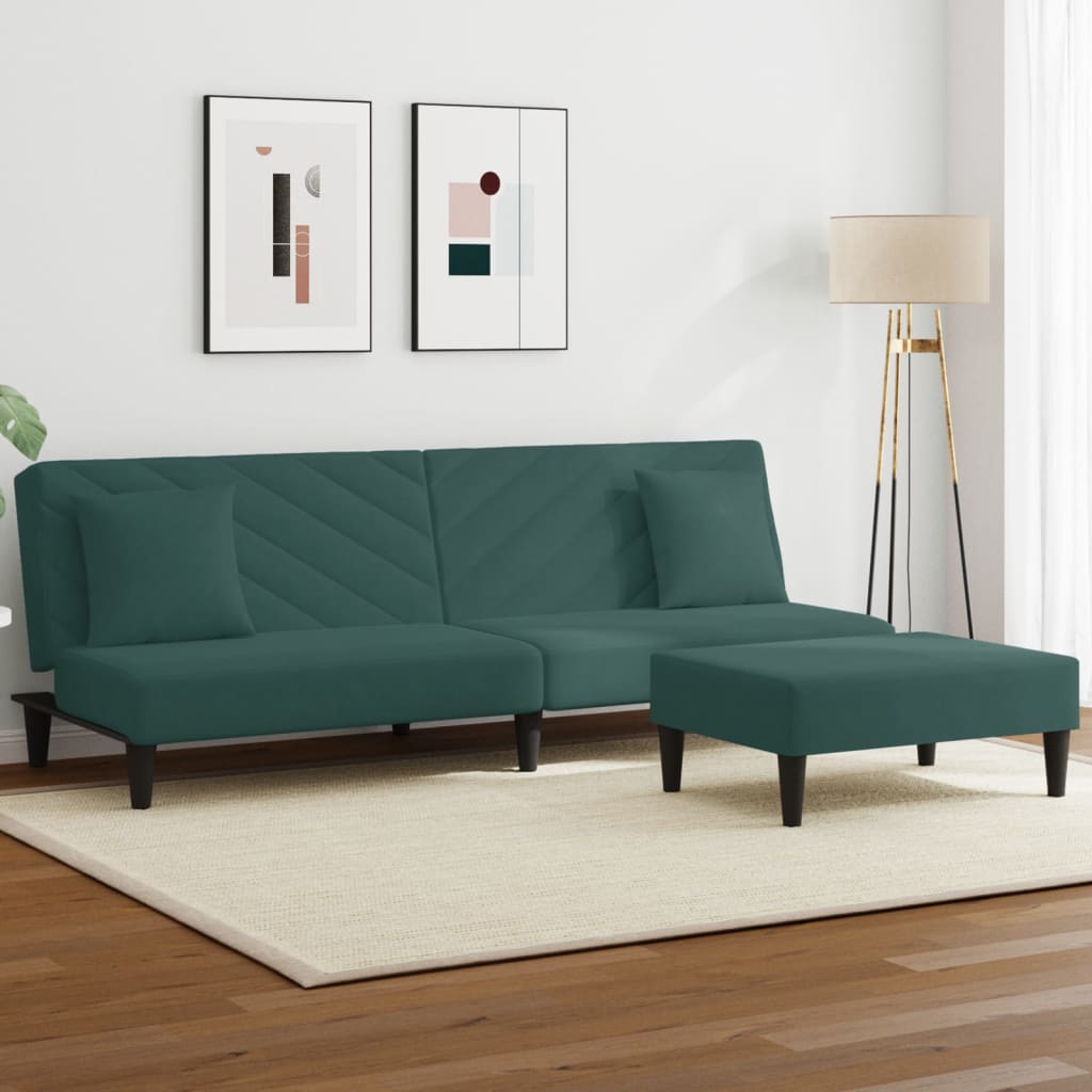 Set Di Divani 2 Pz Con Cuscini Verde Scuro In Velluto