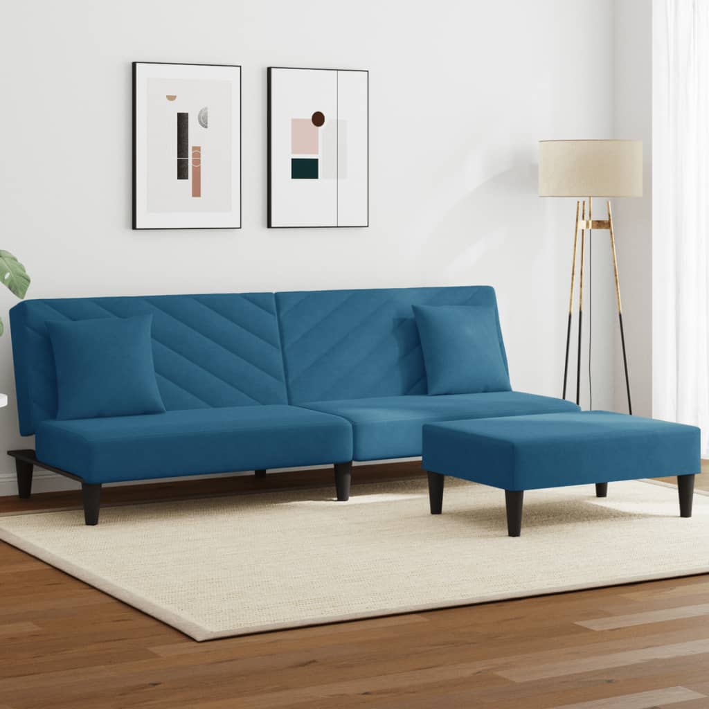 Set Di Divani 2 Pz Con Cuscini Blu In Velluto