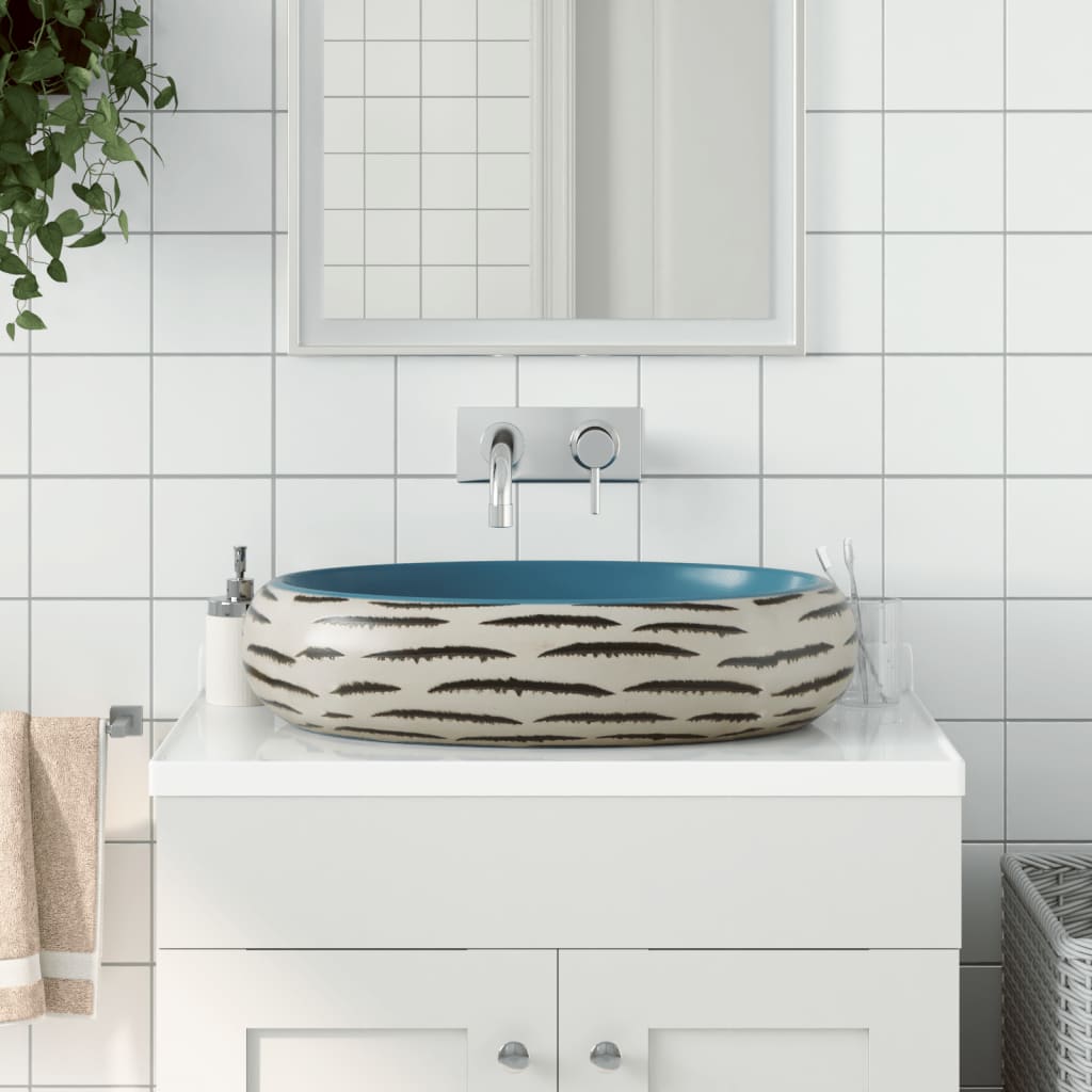 Lavabo Da Appoggio Multicolore Ovale 59x40x15 Cm Ceramica