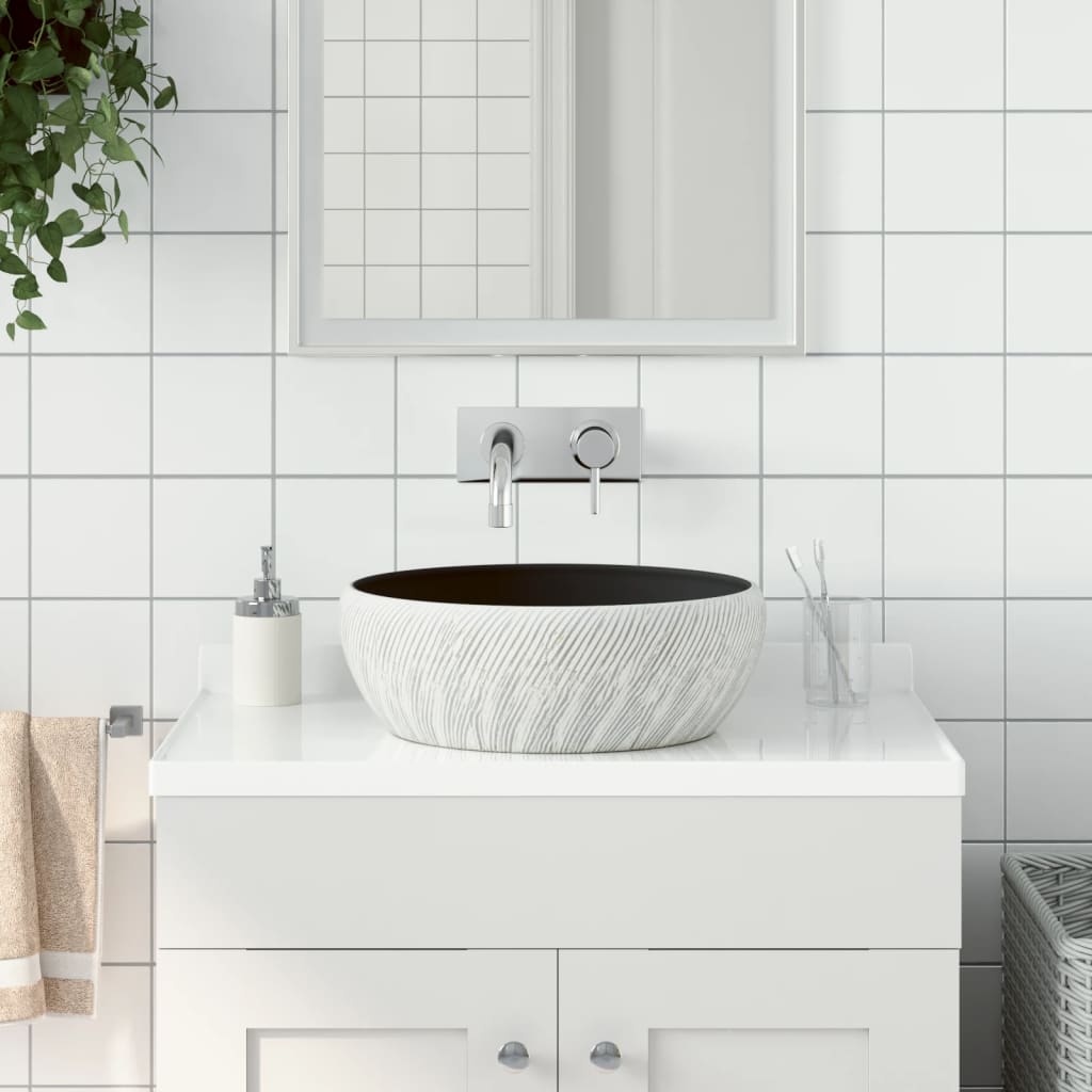 Lavabo Da Appoggio Nero E Grigio Rotondo F41x14 Cm Ceramica