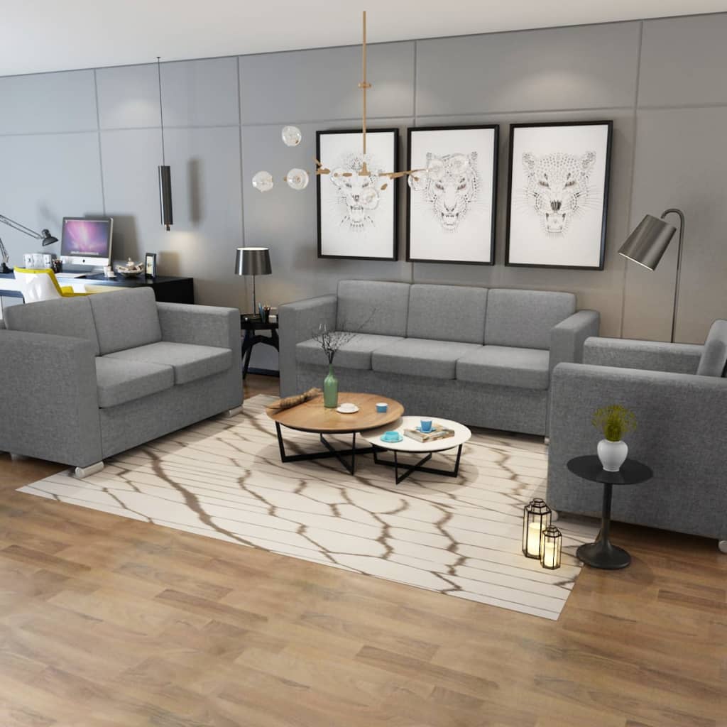 3 Pz Set Di Divani In Stoffa Grigio Chiaro