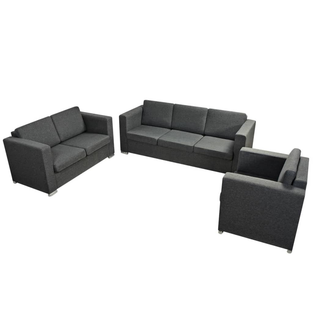 3 Pz Set Di Divani In Stoffa Grigio Scuro - Image 3