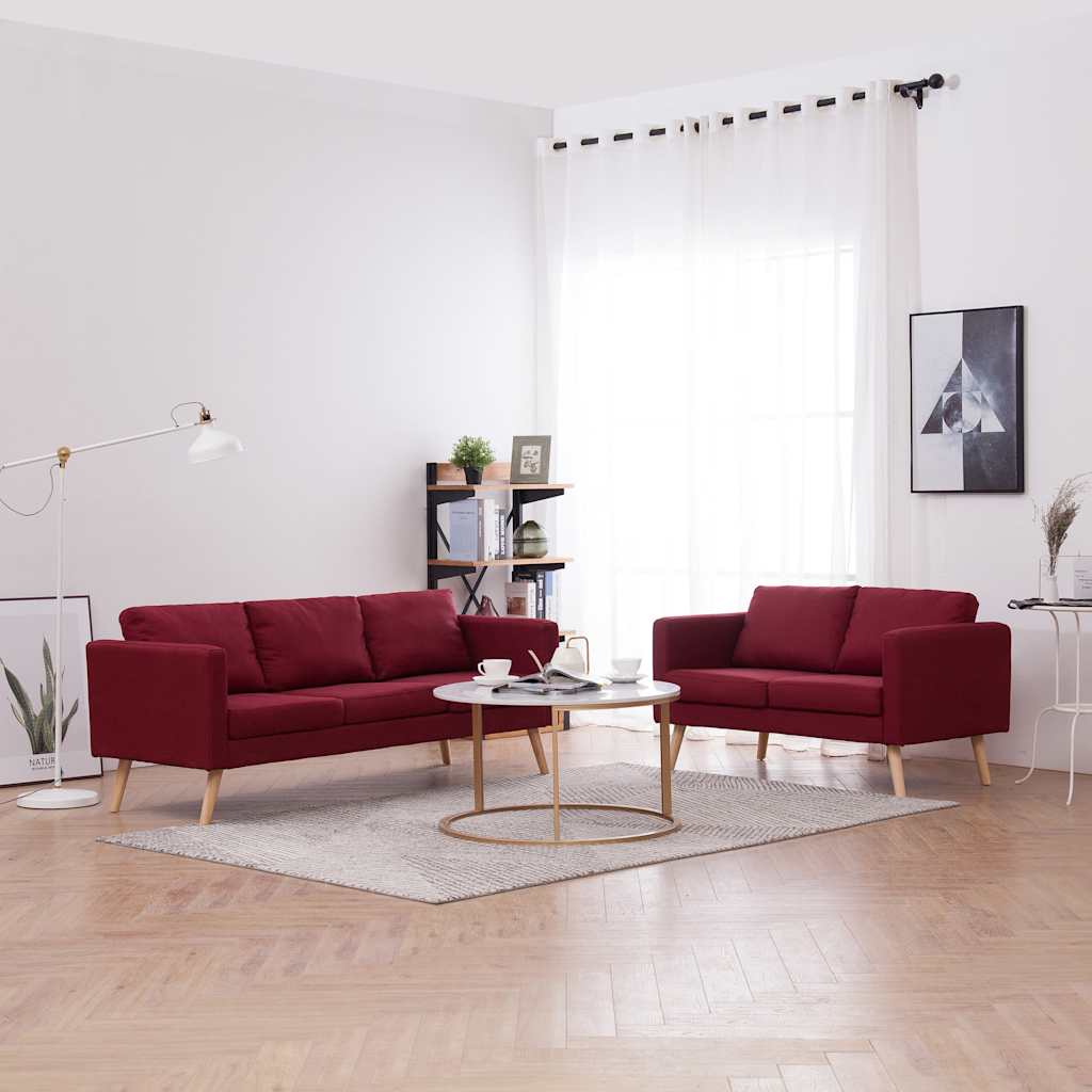 Set Divani 2 Pz In Tessuto Rosso Vino