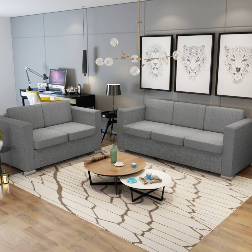 2 Pz Set Di Divani In Stoffa Grigio Chiaro