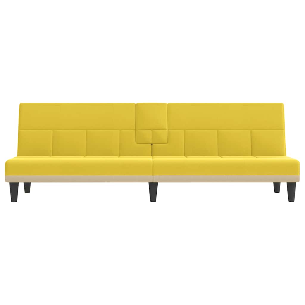 Divano Letto Con Portabicchieri In Tessuto Giallo Chiaro - Image 4