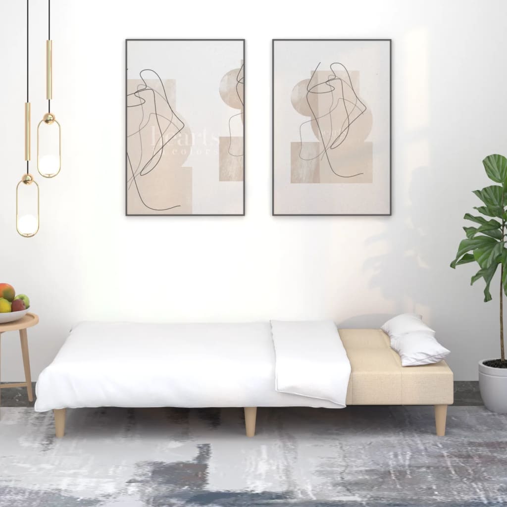 Divano Letto A 2 Posti Crema In Tessuto - Image 3