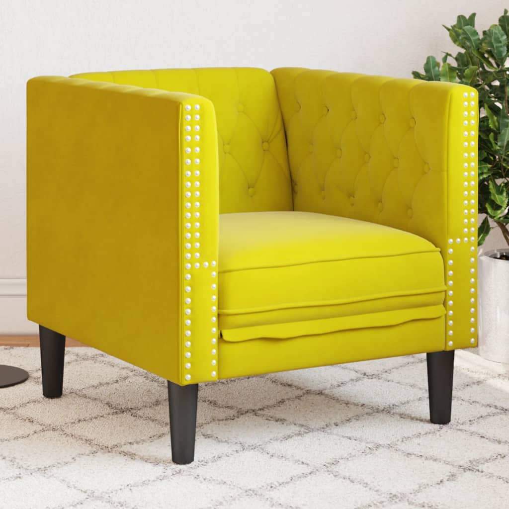 Poltrona Chesterfield Gialla In Velluto