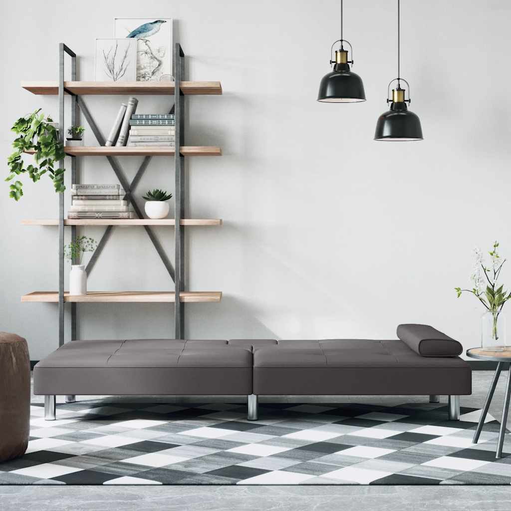 Divano Letto Con Portabicchieri In Similpelle Grigio - Image 3