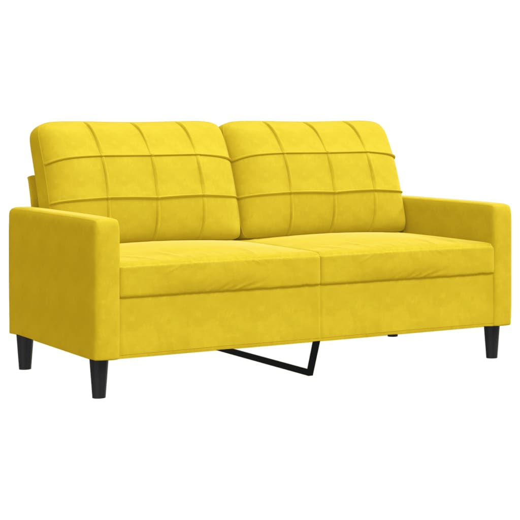 Set Di Divani 3 Pz Con Cuscini Giallo In Velluto - Image 5