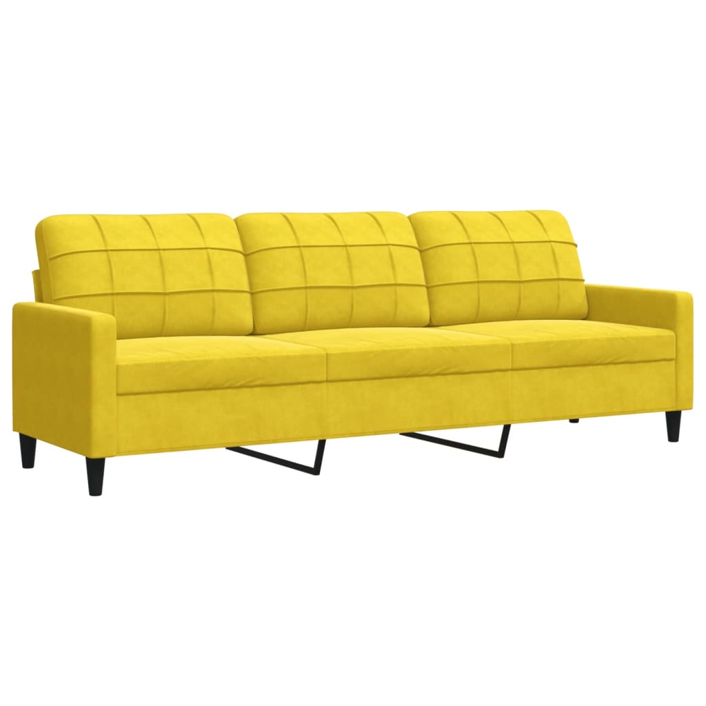 Set Di Divani 3 Pz Con Cuscini Giallo In Velluto - Image 4