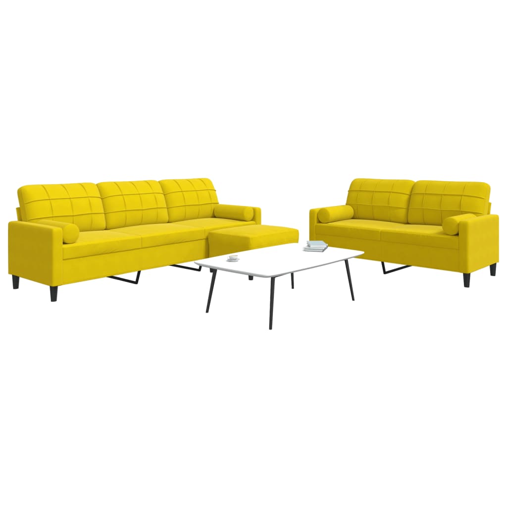 Set Di Divani 3 Pz Con Cuscini E Rinforzi Giallo In Velluto