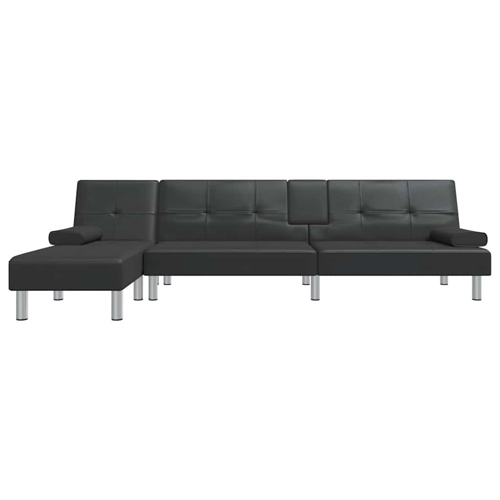 Divano Letto A L Nero 255x140x70 Cm In Similpelle - Image 3