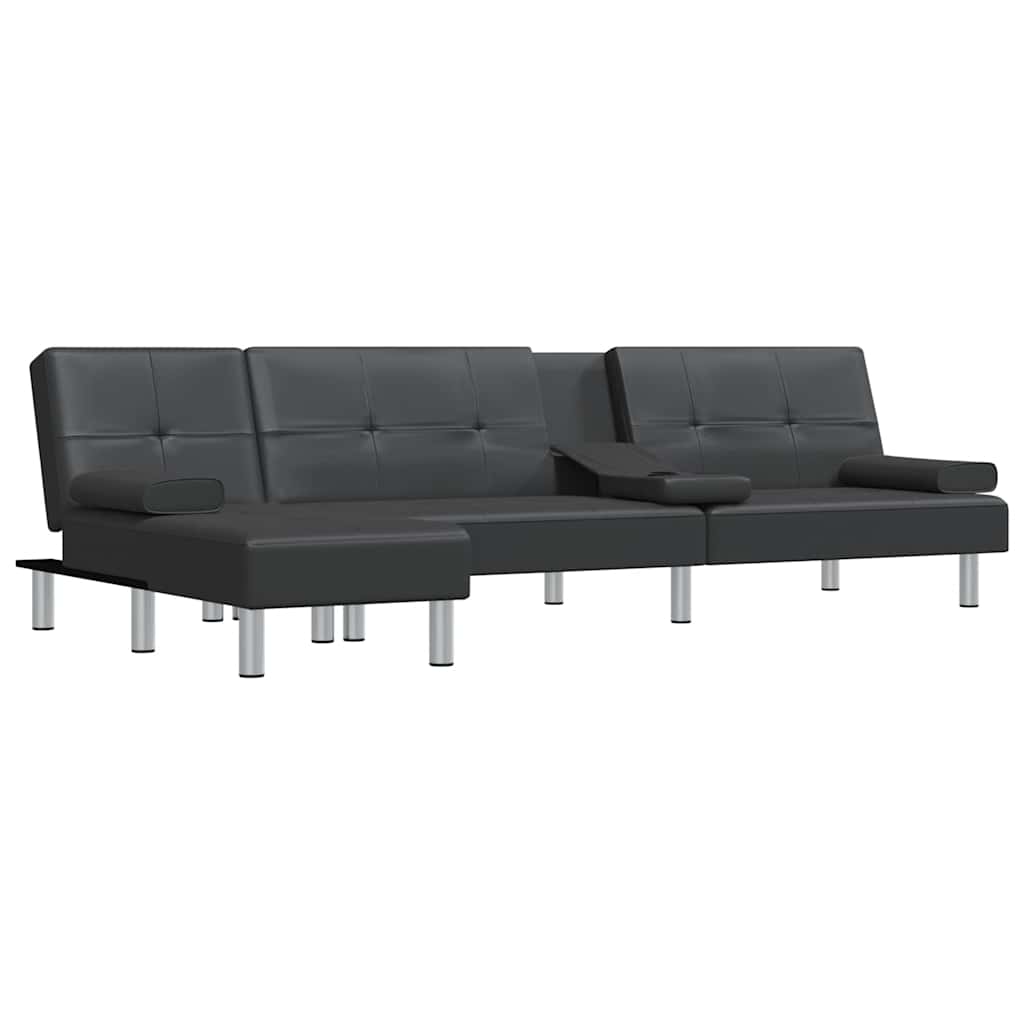 Divano Letto A L Nero 255x140x70 Cm In Similpelle - Image 4