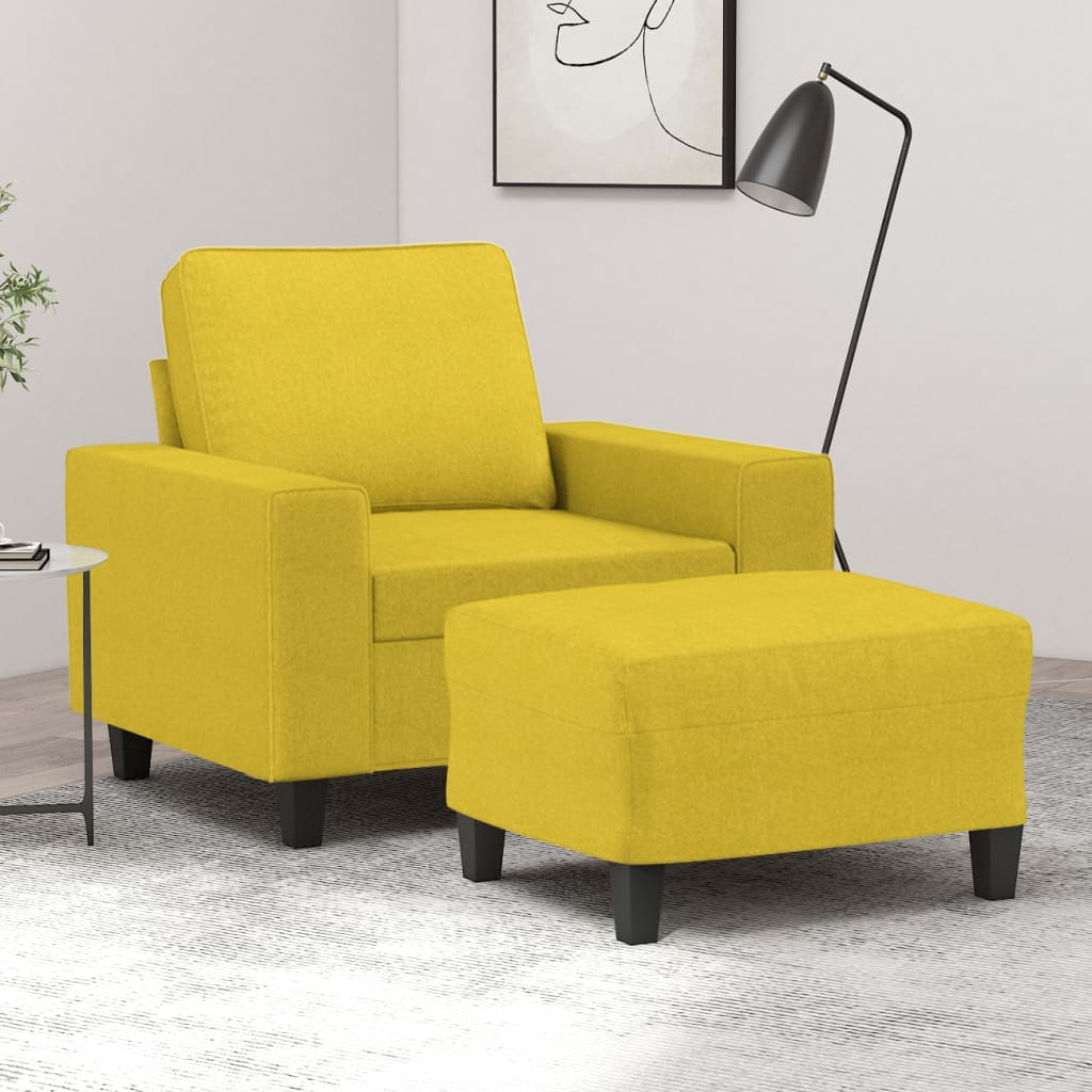 Poltrona Con Poggiapiedi Giallo Chiaro 60 Cm In Tessuto