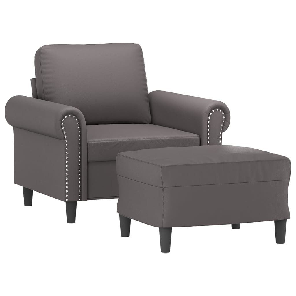 Poltrona Con Poggiapiedi Grigio 60 Cm In Similpelle - Image 3
