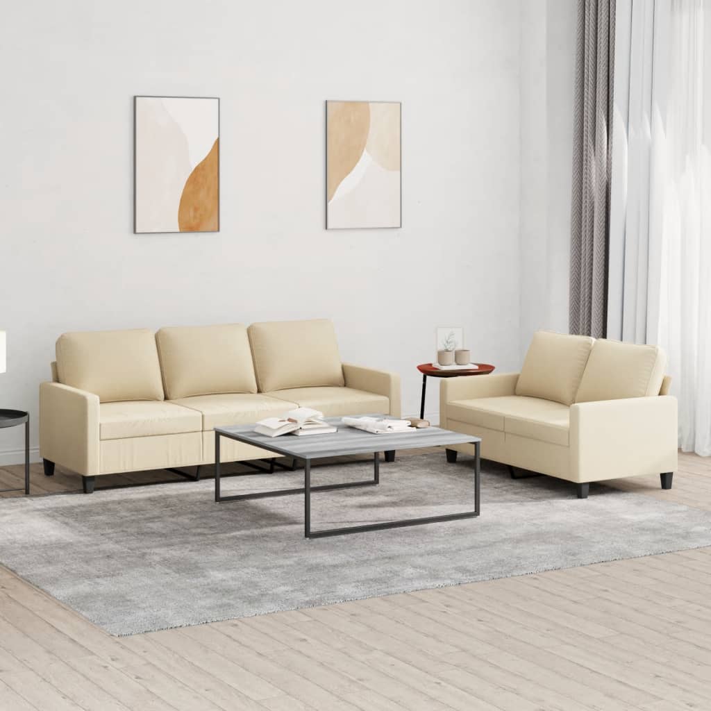 Set Di Divani 2 Pz Con Cuscini Crema In Tessuto