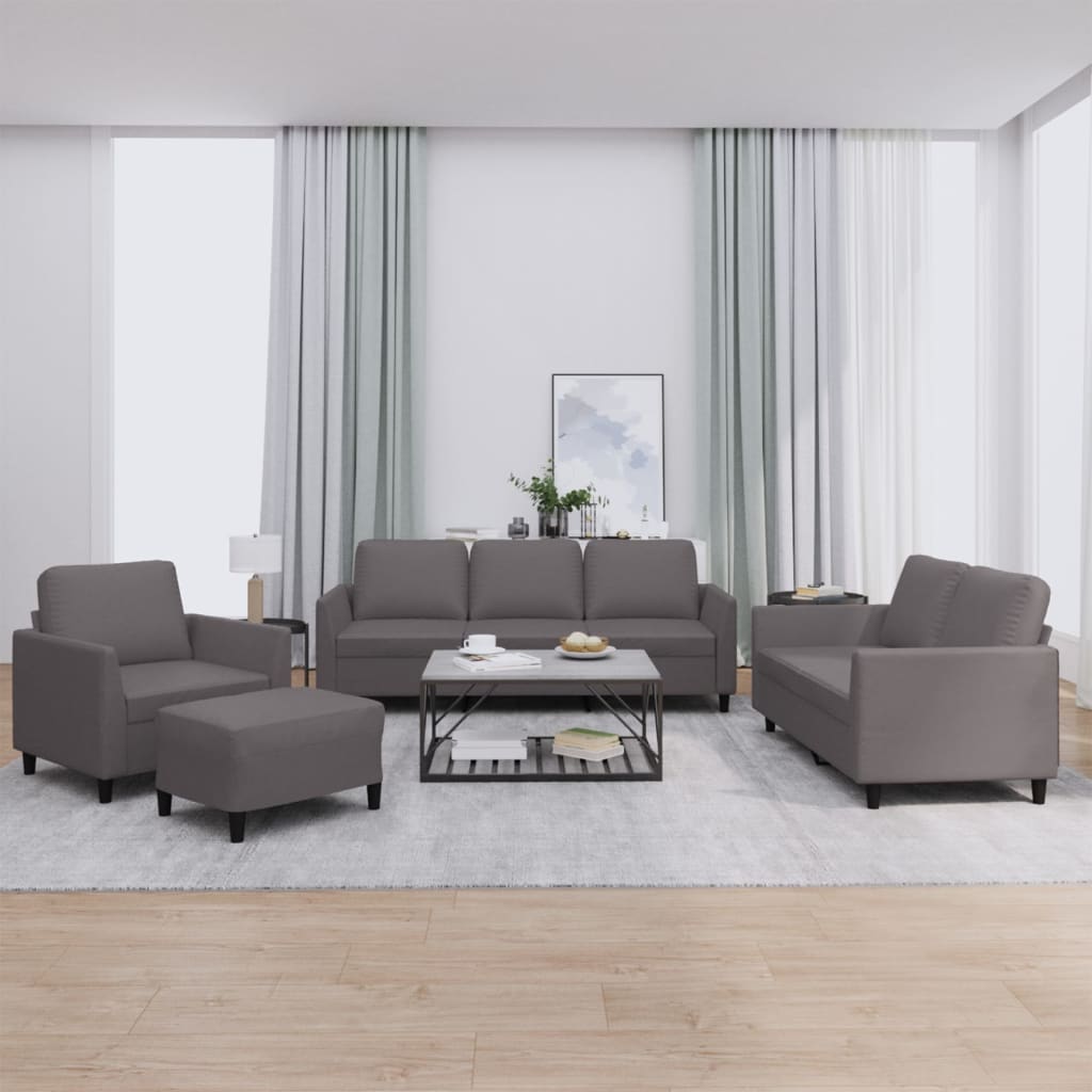 Set Di Divani 4 Pz Con Cuscini Grigio In Similpelle