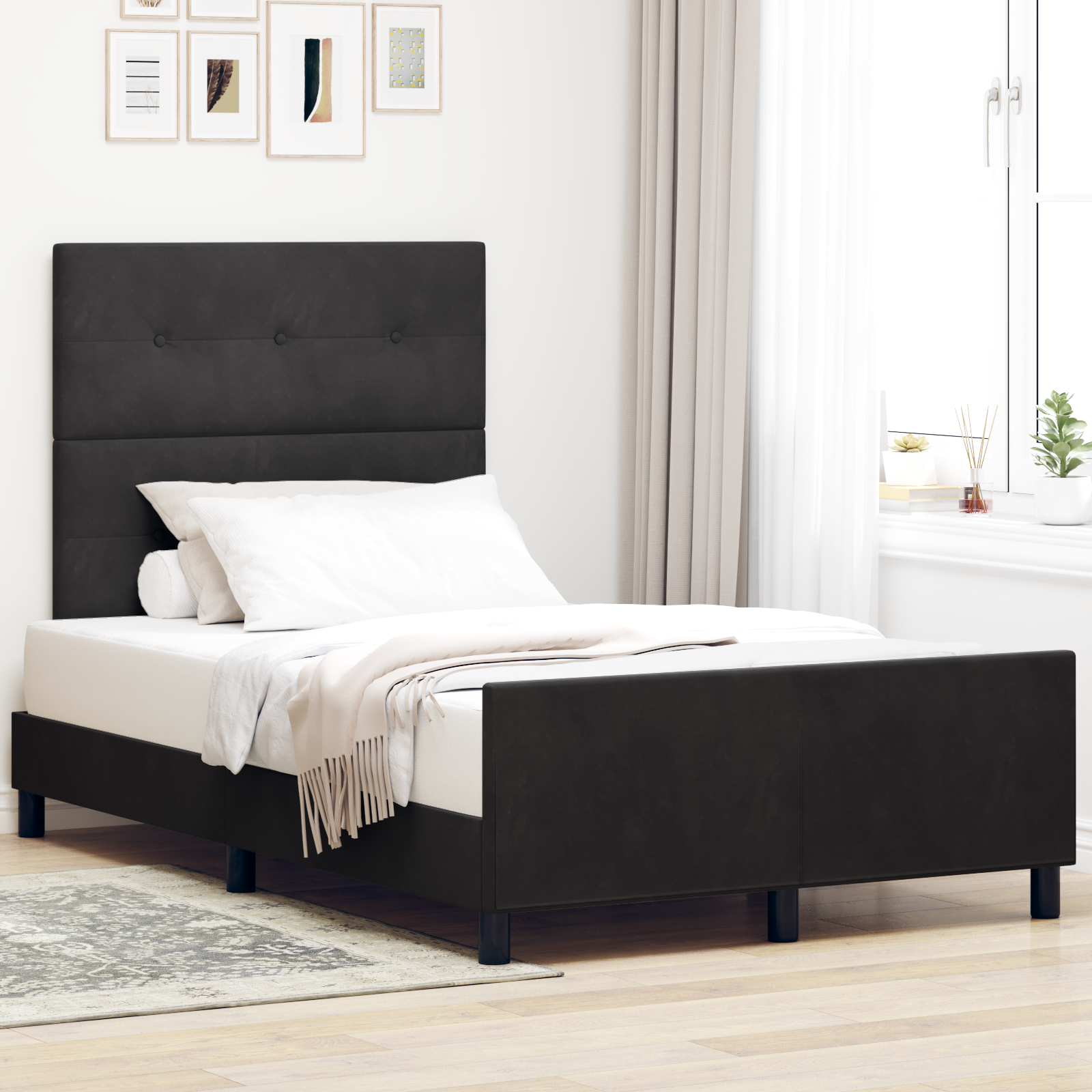 Letto Nero 120x190 Cm Velluto