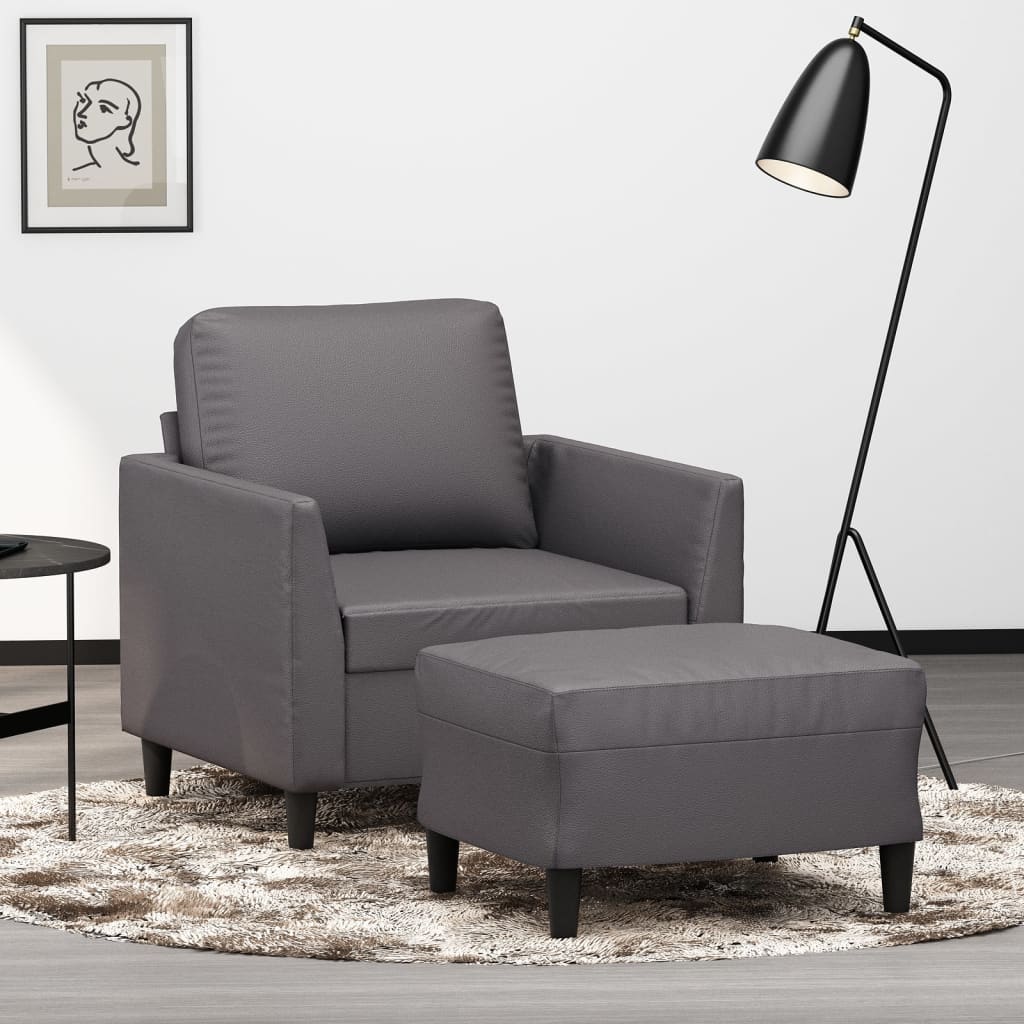 Poltrona Con Poggiapiedi Grigio 60 Cm In Similpelle