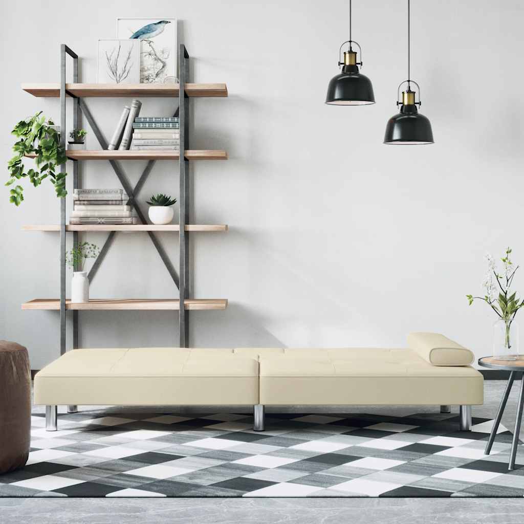 Divano Letto Con Portabicchieri In Similpelle Crema - Image 3