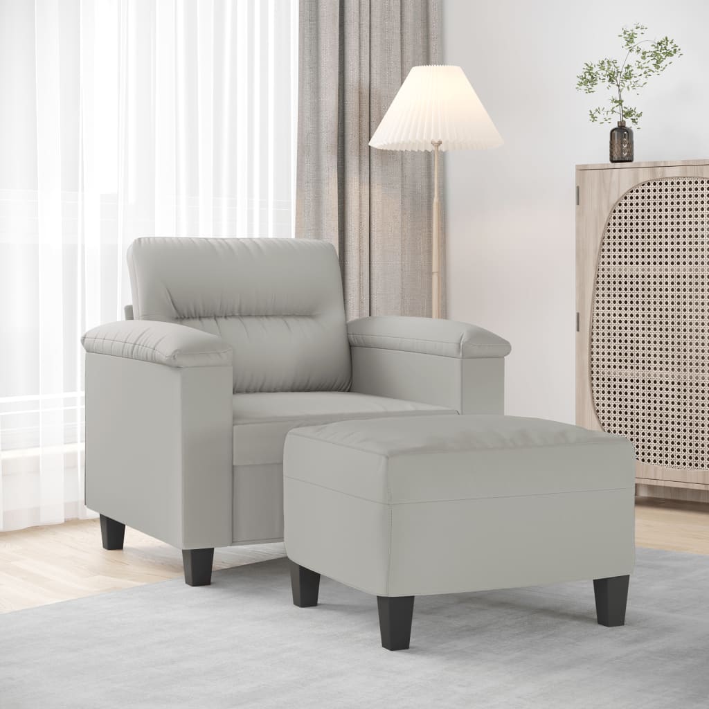 Poltrona Con Poggiapiedi Grigio Chiaro 60 Cm Tessuto Microfibra
