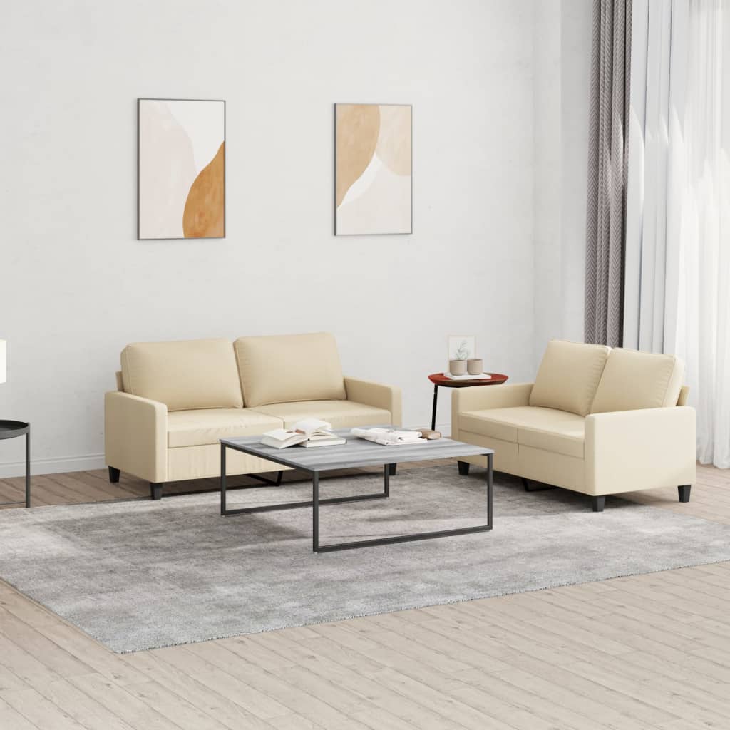 Set Di Divani 2 Pz Con Cuscini Crema In Tessuto