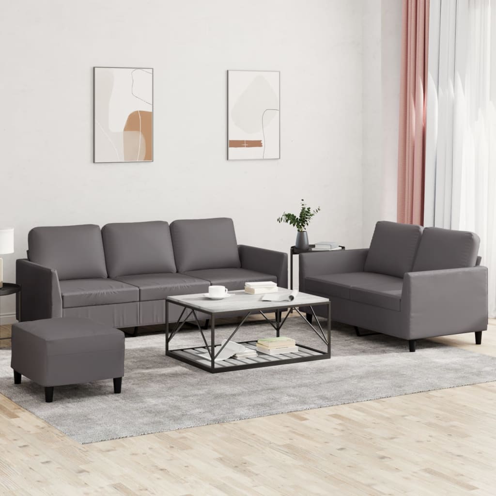 Set Di Divani 3 Pz Con Cuscini Grigio In Similpelle