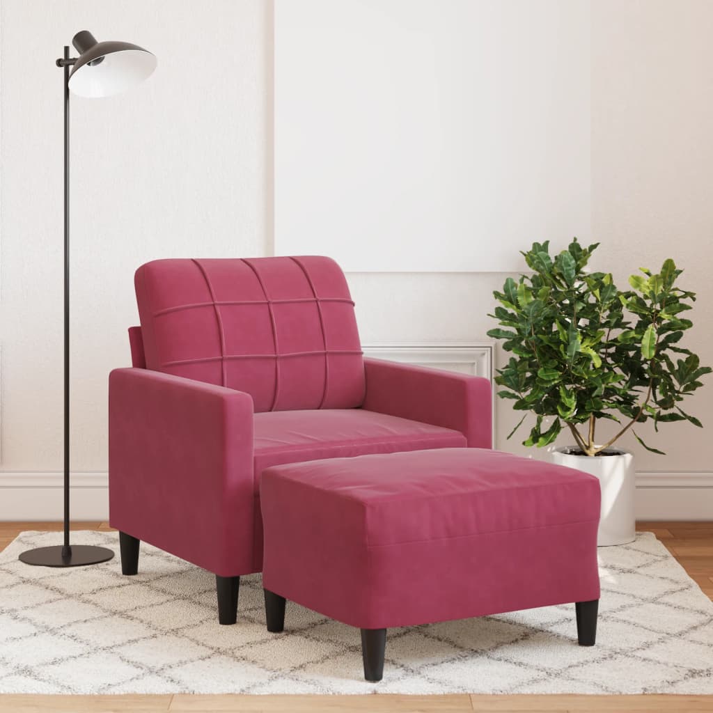 Poltrona Con Poggiapiedi Rosso Vino 60 Cm In Velluto