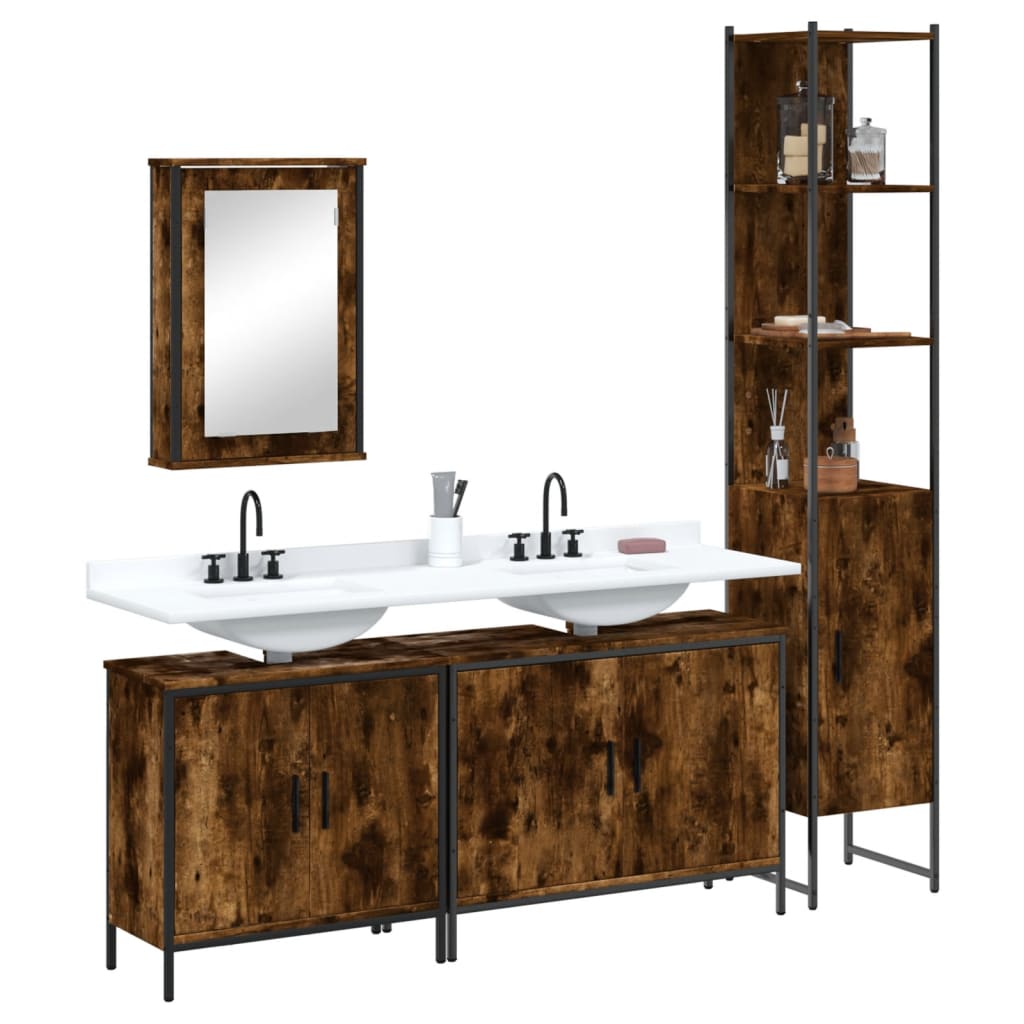 Set Mobili Da Bagno 4 Pz Rovere Fumo In Legno Multistrato