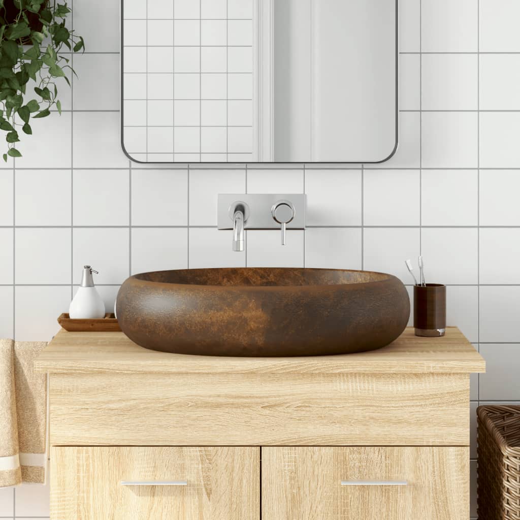 Lavabo Da Appoggio Marrone Ovale 59x40x15 Cm Ceramica