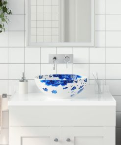 Lavabo Da Appoggio Bianco E Blu Rotondo F41x14 Cm Ceramica