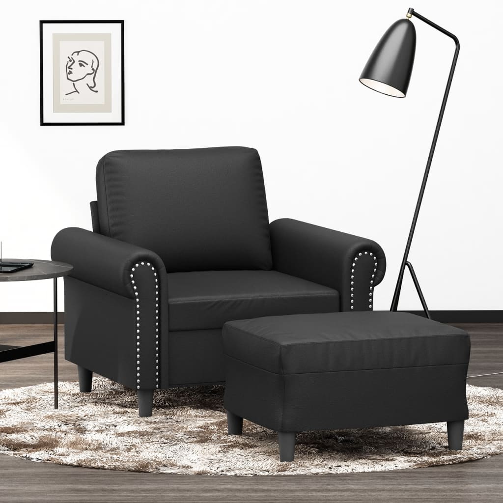 Poltrona Con Poggiapiedi Nero 60 Cm In Similpelle