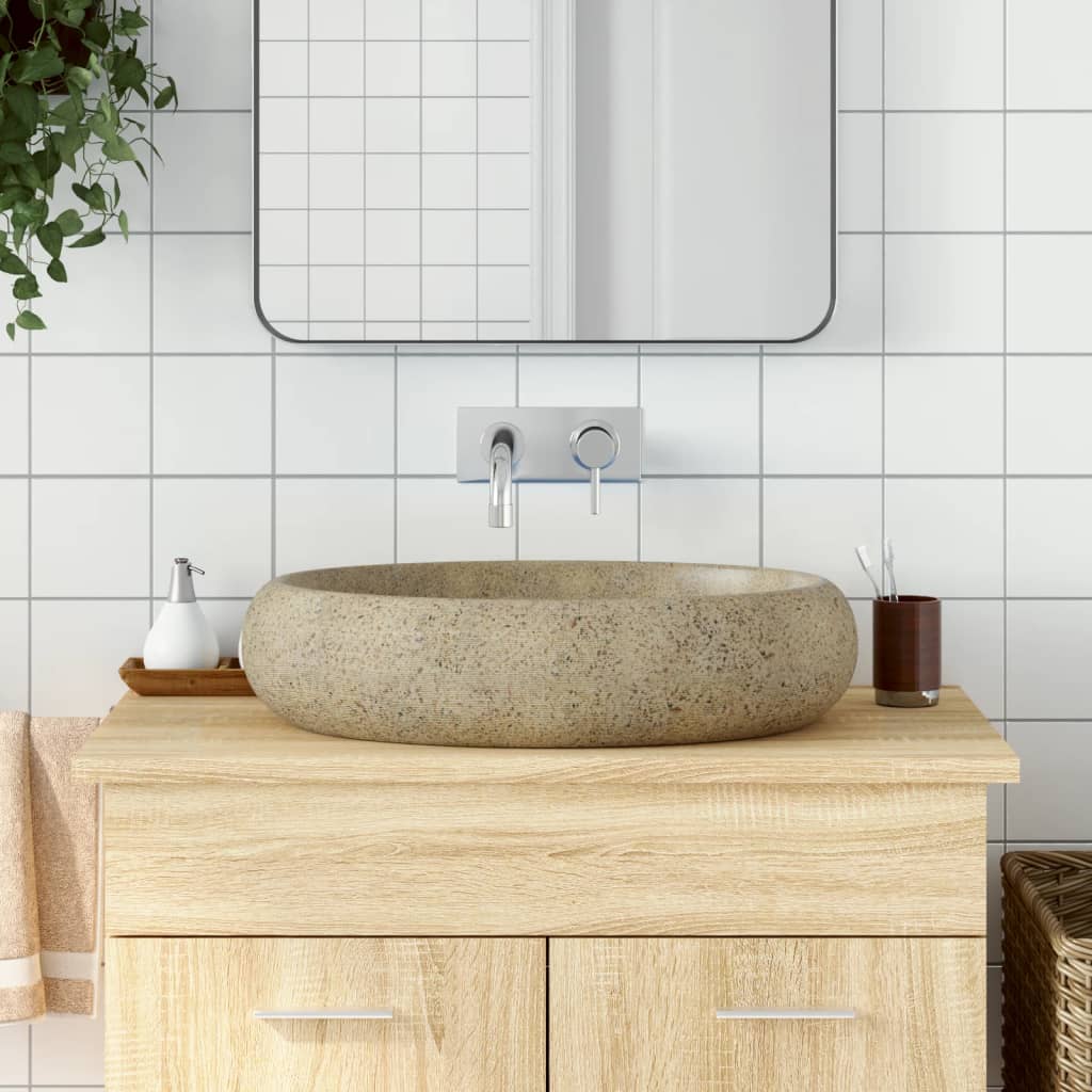 Lavabo Da Appoggio Sabbia Ovale 59x40x15 Cm Ceramica