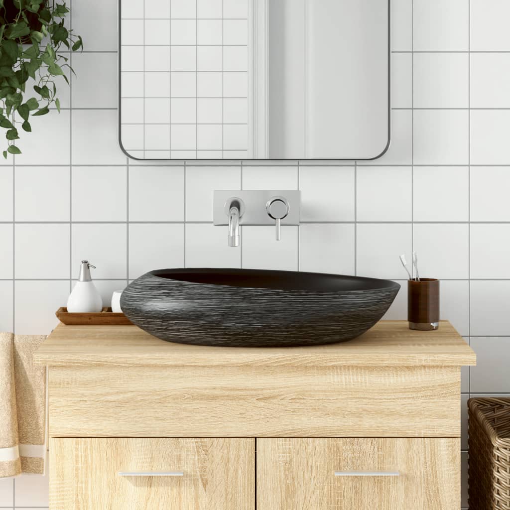 Lavabo Da Appoggio Grigio E Nero Ovale 59x40x14 Cm Ceramica
