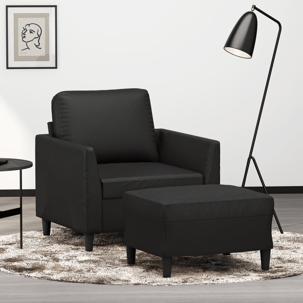 Poltrona Con Poggiapiedi Nero 60 Cm In Similpelle