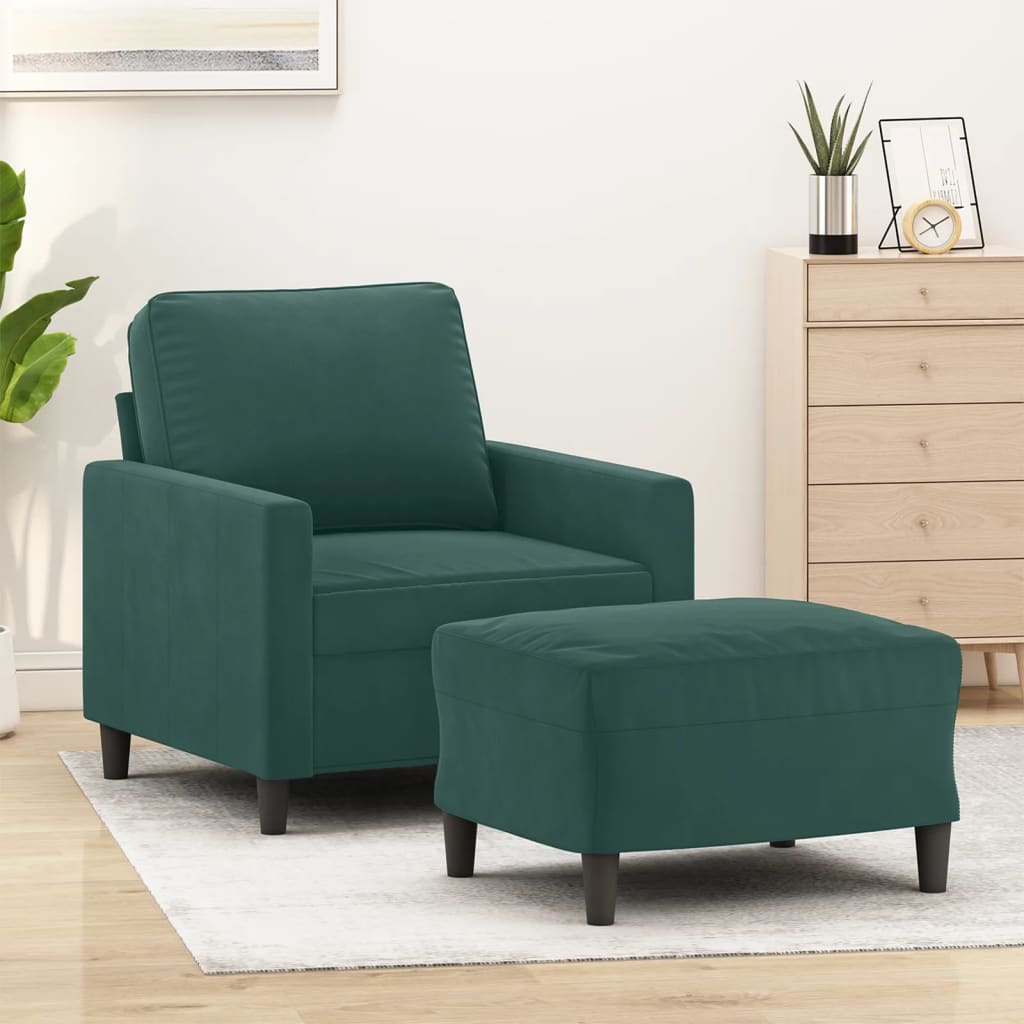 Poltroncina Con Poggiapiedi Verde Scuro 60 Cm In Velluto