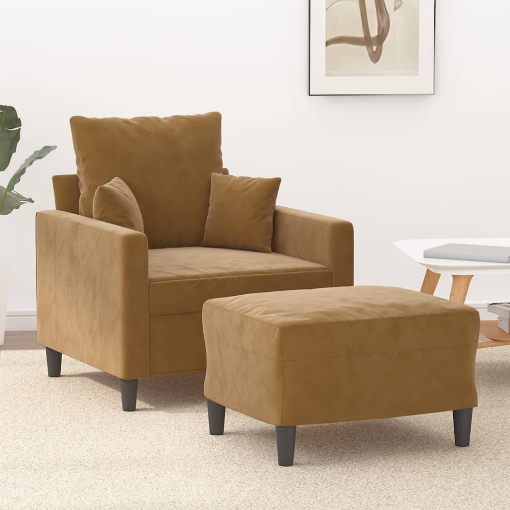 Poltrona Con Poggiapiedi Marrone 60 Cm In Velluto