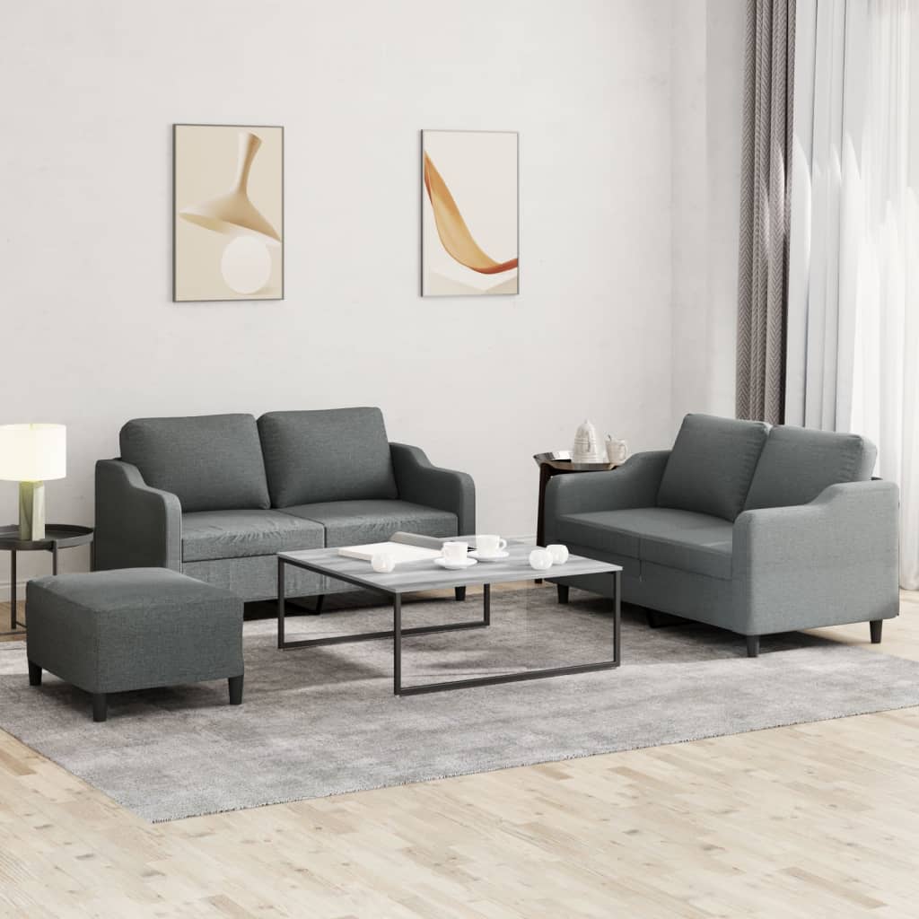 Set Di Divani 3 Pz Con Cuscini Grigio Scuro In Tessuto