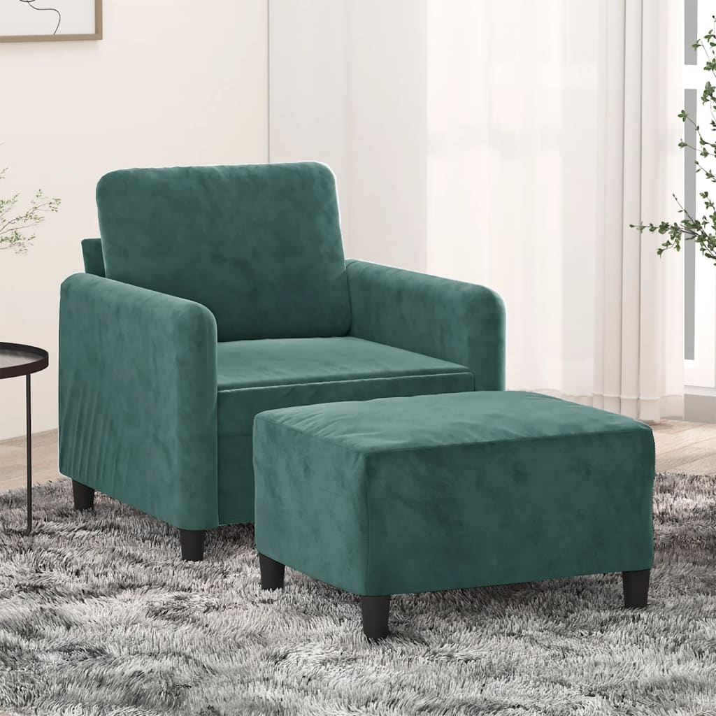 Poltroncina Con Poggiapiedi Verde Scuro 60 Cm In Velluto