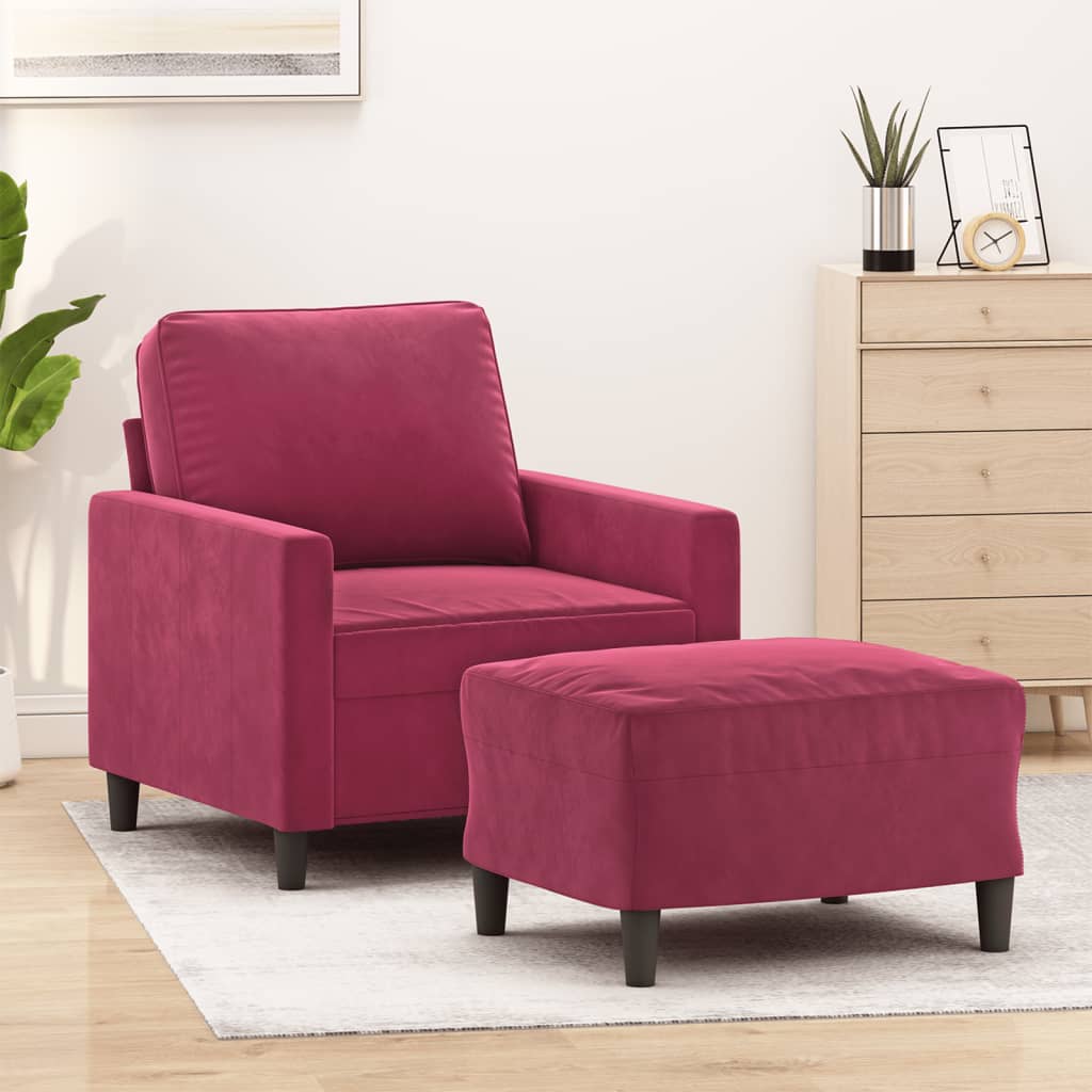 Poltrona Con Poggiapiedi Rosso Vino 60 Cm In Velluto