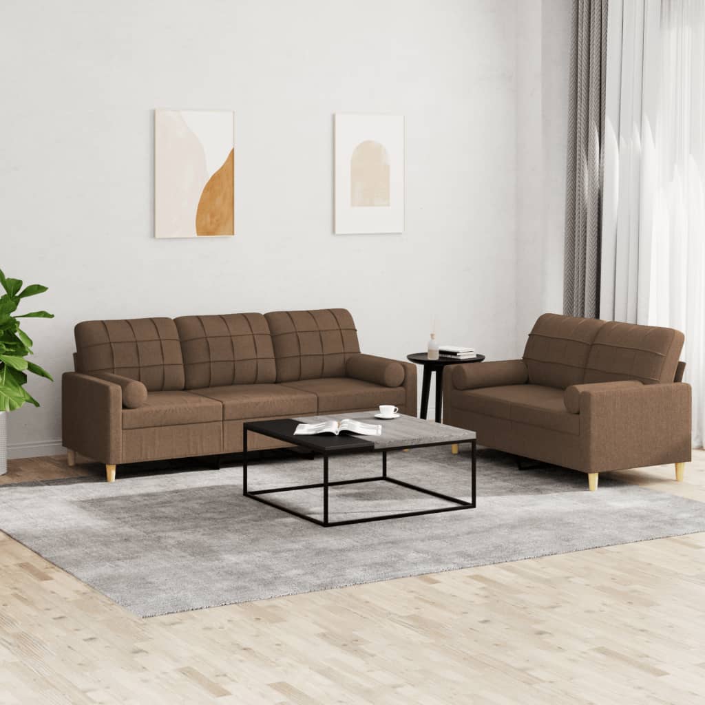 Set Di Divani 2 Pz Con Cuscini Marrone In Tessuto